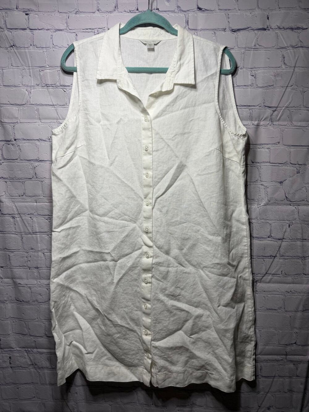 Garnet Hill Womens Sleeveless Linen Shirt Dress White Sz 16 Coastal Preppy